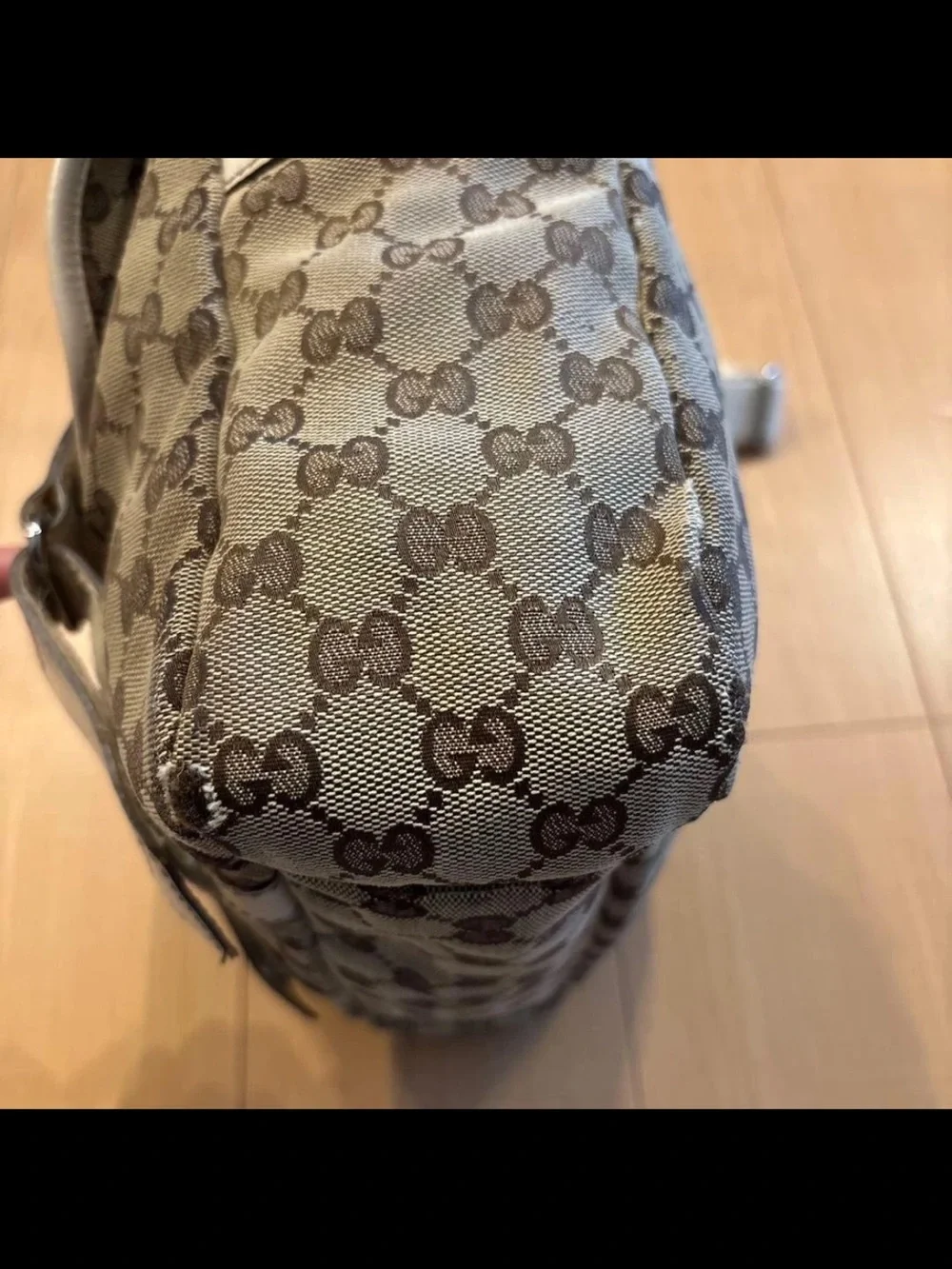 Gucci Beige Monogram Messenger Bag with White Trim
